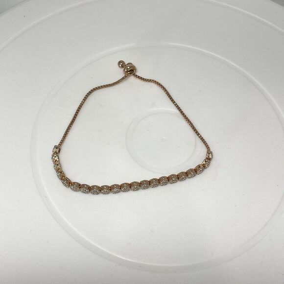 Rose Gold Tone Adjustable Slider Bracelet Clear Rhinestone Cluster 9 Inch - Picture 6 of 7